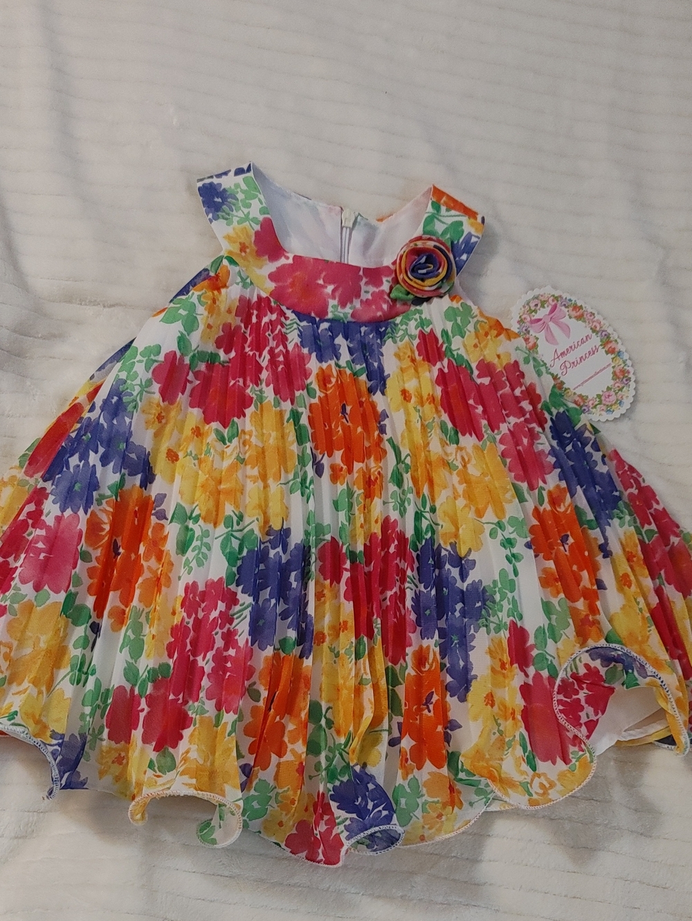Colorful Floral Pleated Baby Dress